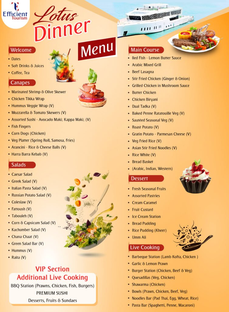 New Year Mega Yacht Cruise Dinner Menu