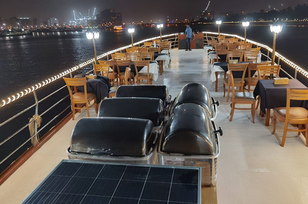 Upper deck arrangement on dhow cruise Creek
