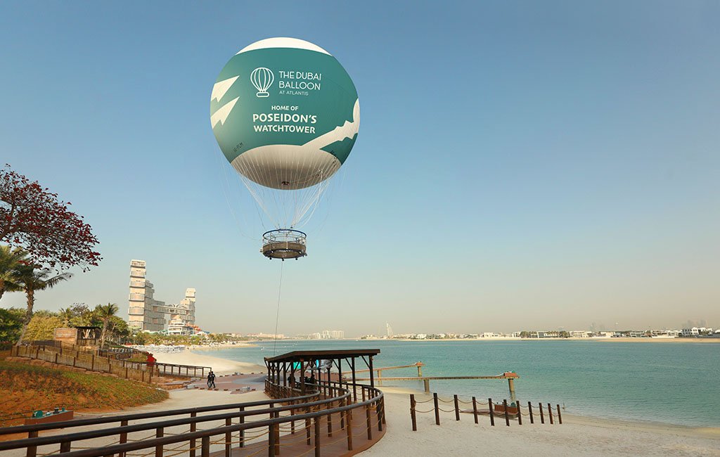 Hot Air Balloon flying over Dubai cityscape