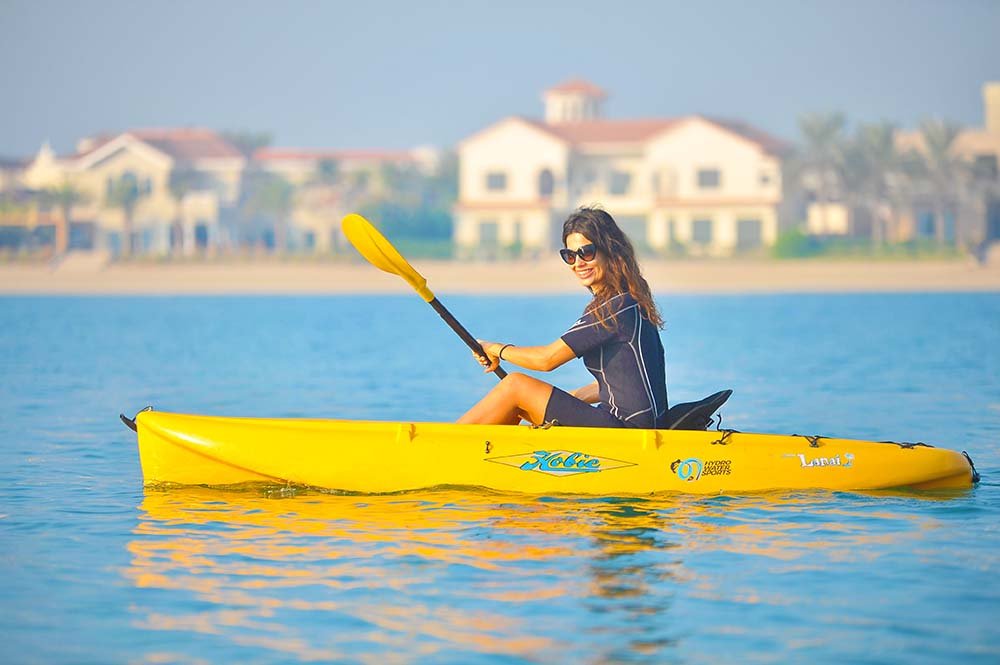 Women kayaking near Dubai coastline