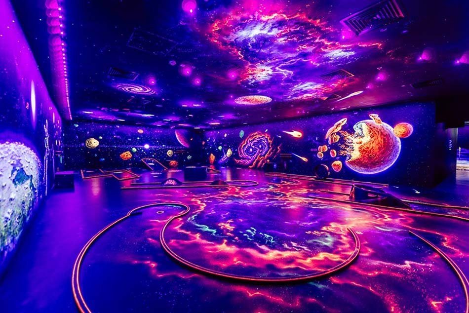 Neon light interior decor at the Dubai 3D Blacklight Minigolf